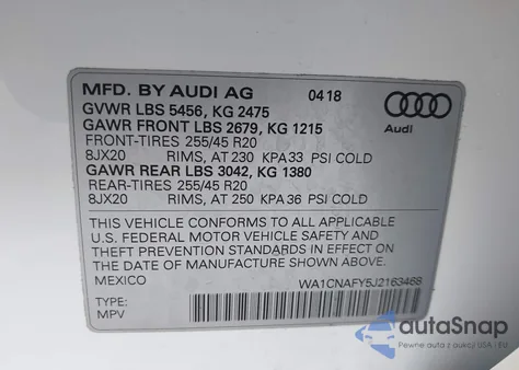 2018 Audi Q5 2.0T Premium/2.0T Tech Premium from USA, damaged, VIN WA1CNAFY5J2163468